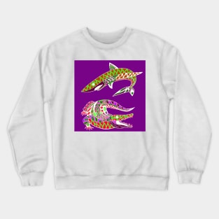 shark and alligator ecopop wild animals art Crewneck Sweatshirt